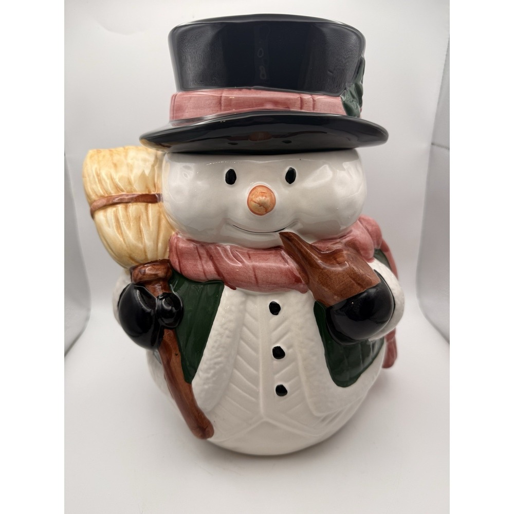 Home Trends Snowman Cookie Jar Ceramic 10 1/4" Tall Rosegarden Dolomite Vintage